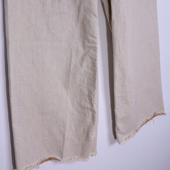 ZARA The Marine Straight Wide Leg Jean Beige High Rise Frayed Hem Women's 4 - Picture 6 of 11